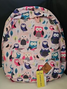 NWT Staples Kids Pink Owl Backpack Padded Tech Sleeve 16x12 School Bag